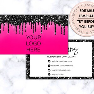 Black Glitter Drip Editable Business Card, Printable Makeup Business Card, Salon Business Card, Printable Jewelry Business Card