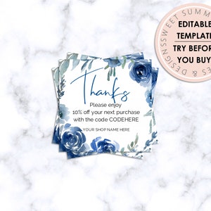 Zakelijke blauwe bloemen dank u coupon inserts, reseller dank u coupon sjabloon, Instant Download coupons, online winkel coupon afdrukbaar