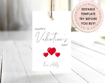 Valentine's Gift Tag Printable, Editable Valentine's Day Tag, Valentine's Day Party Printable, Valentine's Heart Gift Tag Editable