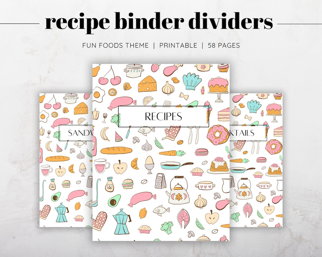 Fun Foods Recipe Binder Dividers, Recipe Binder Printable Sections