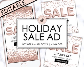 Rose Gold Glitter Black Friday Bearbeitbare Instagram-Anzeige, bearbeitbare Verkaufsanzeige, Feiertagsanzeige, Instagram-Anzeigenvorlage, Social Media-Anzeigenvorlage