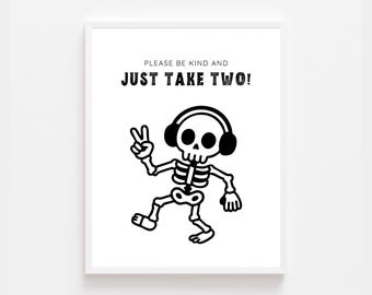 Trick or Treat Dancing Skeleton Sign Printable | We’re Out Trick or Treating Sign | Halloween Porch Sign | Instant Download