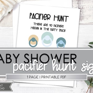 Pacifier Hunt Game Sign, Baby Shower Pacifier Game, Baby Shower Game Printable, Boy Baby Shower, Blue Baby Shower Game
