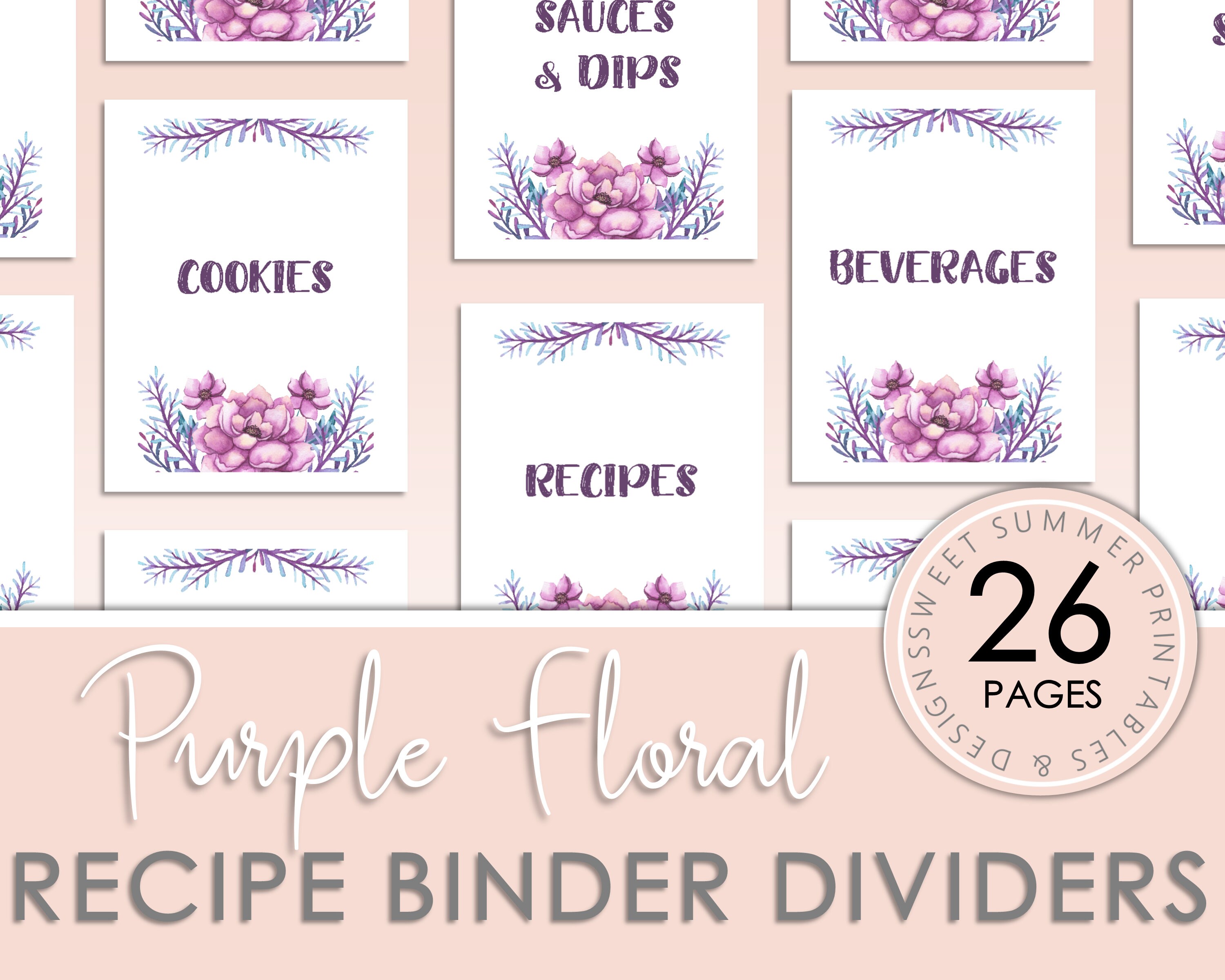 Recipe Binder Dividers Printable Purple Floral Recipe Binder Etsy Ireland