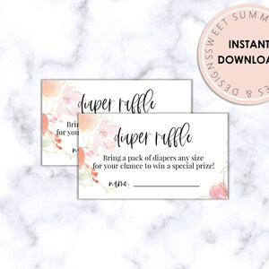 Diaper Raffle Printable Pink Gold Floral Tickets, Diaper Raffle Tickets, Baby Shower Raffle Tickets, Baby Shower Printable Games