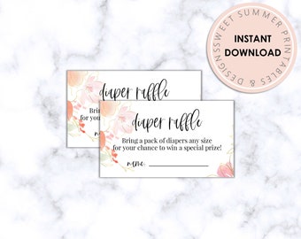 Diaper Raffle Printable Pink Gold Floral Tickets, Diaper Raffle Tickets, Baby Shower Raffle Tickets, Baby Shower Printable Games