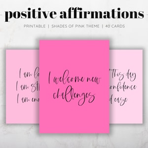 40 roze positieve affirmaties afdrukbare kaarten, dagelijkse herinnering afdrukbare kaarten, zelfliefdekaarten, motiverende afdrukbare kaarten