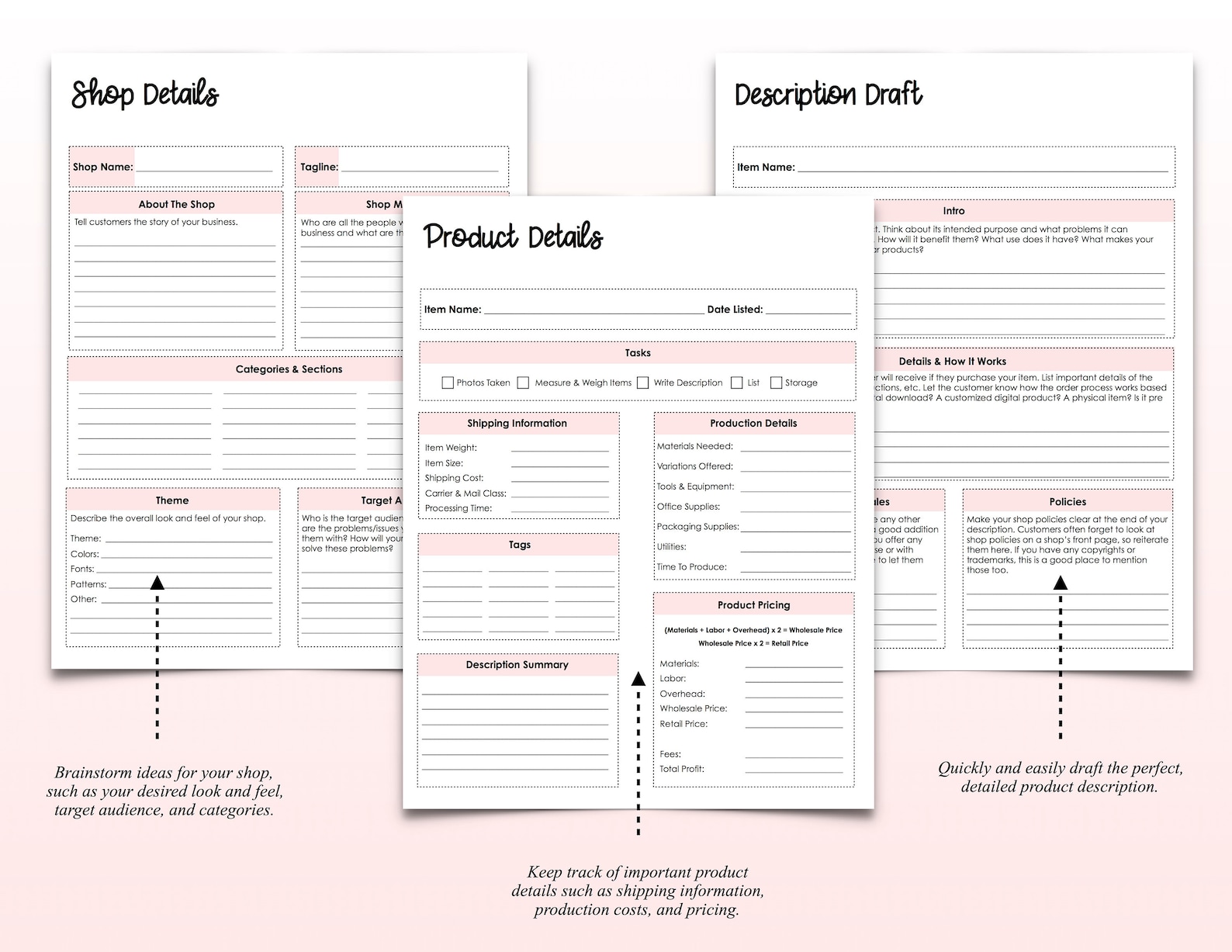 Etsy Shop Planner Printable Etsy Seller Planner Online Shop Etsy