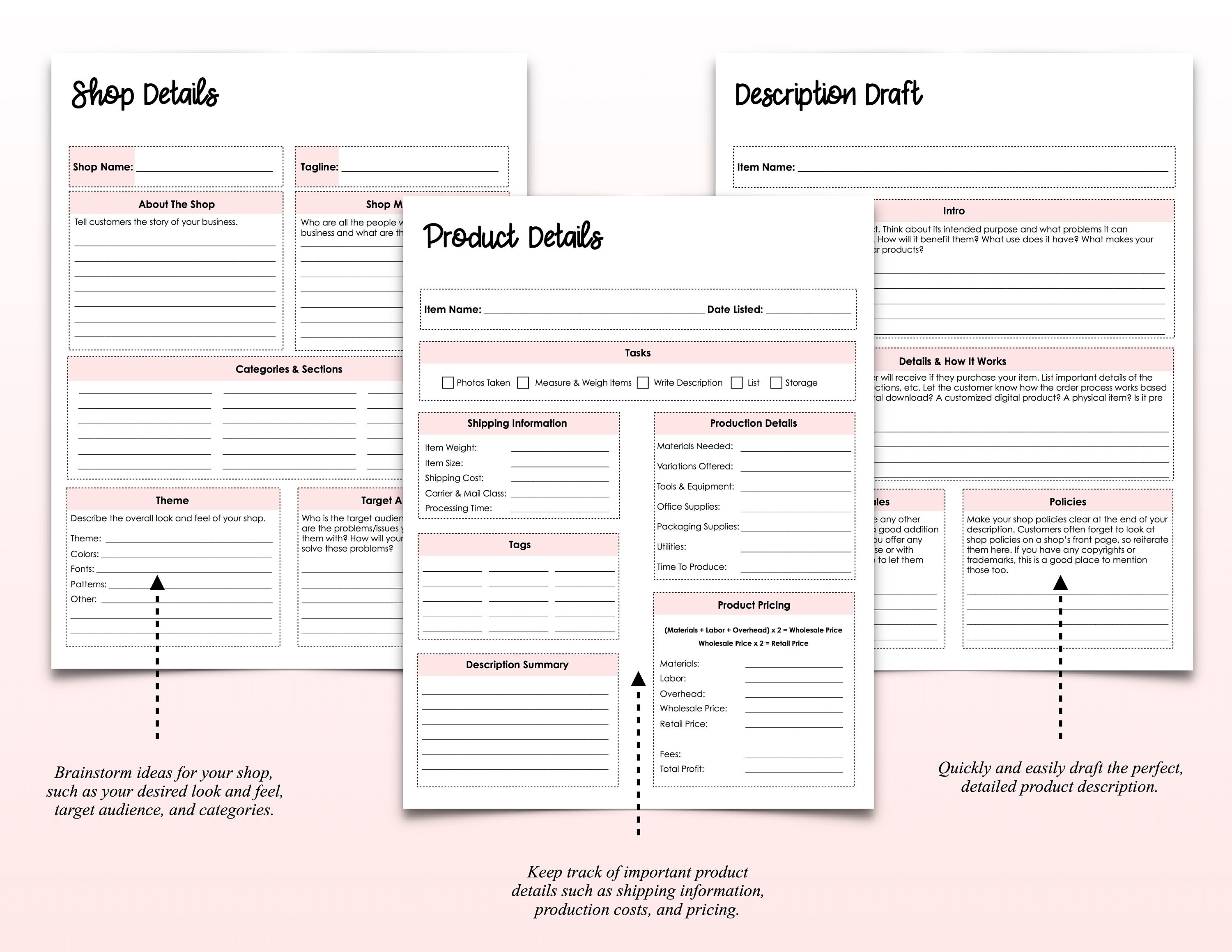 Etsy Shop Planner Printable Etsy Seller Planner Online Shop | Etsy