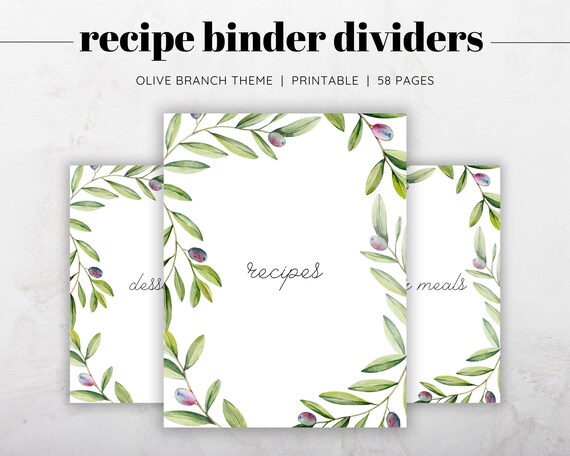 Diviseurs de classeur de recettes de branche dolivier, sections