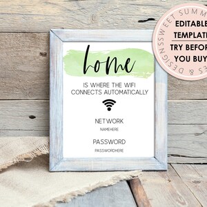 Home Is Where The WiFi Connects Green Editable Sign, WiFi Password Sign, Editable WiFi Sign, WiFi Network Sign, Printable WiFi Password Sign