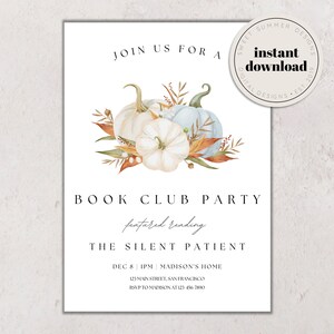 Pastel Pumpkin Book Club Printable Invitation Template, Book Club Party Invite, Book Party Invite, Club Printable, Reading Journal Print