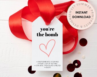 Hand Drawn Heart Hot Cocoa Bomb Tag Printable, Valentine's Day Hot Cocoa Bomb Tag, Printable Hot Cocoa Bomb Tag, Cupid's Cocoa Bomb Tag