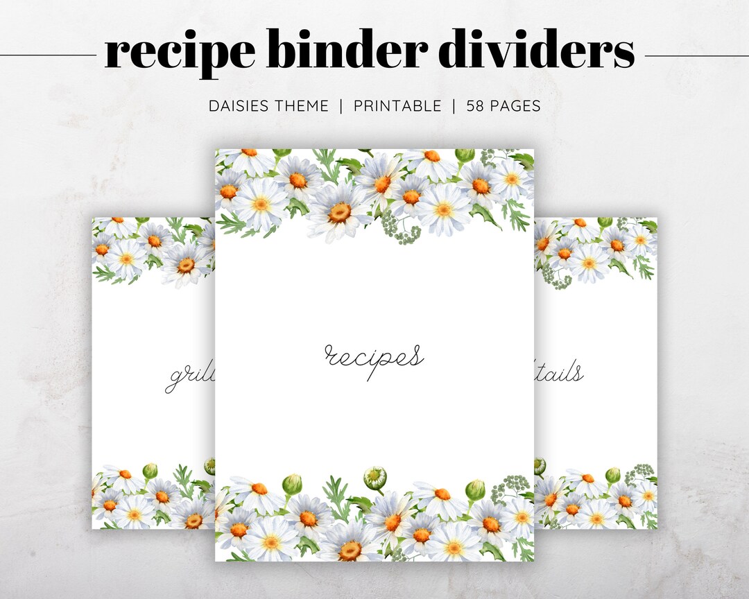 Daisies Recipe Binder Dividers, Recipe Binder Printable Sections ...