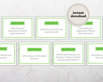 Green Book Club Questions Printable, Book Club Discussion, Book Review Questions, Reading Journal Printable, Book Club Printable