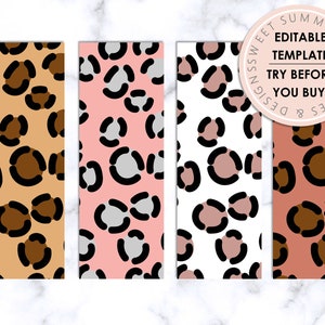 Leopard Print Editable Printable Bookmark, Animal Print Bookmark, Bookmark Template, Reading Journal Printable, Booklover Printable
