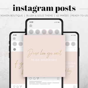 62 Fashion Boutique Blush Gold Instagram Posts, Clothing Shop Posts, Fashion Quotes, Shopping Quote, Thank You Followers Posts, Social Media