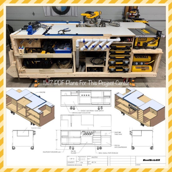 PDF Mobile Project Center Workbench Plans | DeWalt | Kreg | Miter Saw Stand | Table Saw Outfeed | Router Table | Planer Stand | Dust Collect