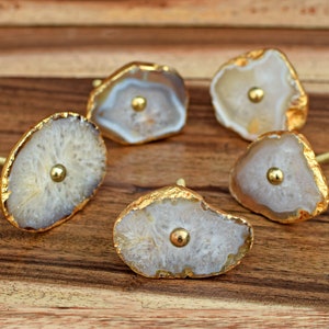 Natural Agate Stone Drawer Knob Agate Cabinet Knob Swirled Agate Gold Cabinet Knob Pull