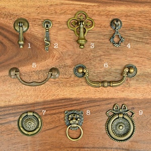 Set of Brass Dresser Drawer Drop Pulls, Cabinet Knobs and Pulls, Furniture Knobs and Handles