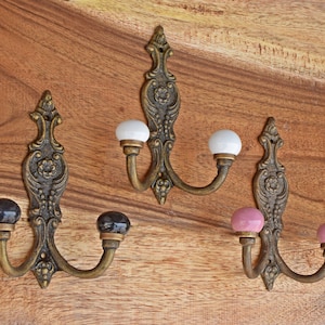 Cast Iron Coat Hook with Ceramic Knobs,Antique Double Wall Hook, Towel Hook Hanger
