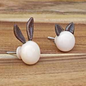 Set of White Rabbit Cat Cabinet Drawer Knob, Drawer Pull Rabbit Animal, Woodland Animal Cupboard Door Knob