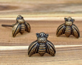 Set of Bumble Bee Metal Knob for Drawers Insect Furniture Knobs and Pulls Antique Brass Kitchen Cabinet Knobs