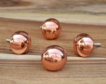 Set of Round Copper Cabinet Knob and Pull, Unique Dresser Drawer Knobs, Vintage Door Knobs
