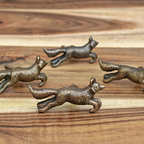 Set of Leaping Fox Metal Animal Knob Vintage Fox Dresser Etsy