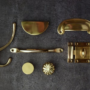 Solid Brass Kitchen Cupboard Handles and Knobs Polished Brass Cup Pulls Handles Gold Cabinet Door Pull Handles