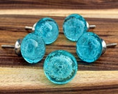 Blue Glass Drawer Knobs and Pulls with Bubbles, Decorative Glass Cabinet Drawer Pull, Vintage Cupboard Door Knob