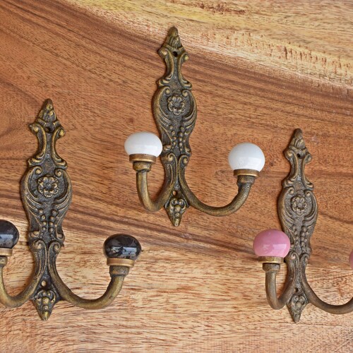 Vintage iron hooks coat hooks with ceramic knobs 