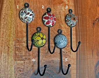 Handmade Colourful Ceramic Coat Hook Towel Hook, Decorative Wall Hook, Coat Hanger Keys Hook Set of 5