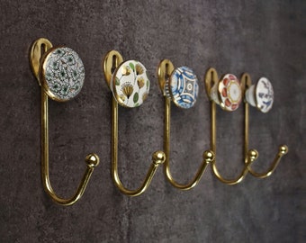 Decorative Ceramic Gold Coat Hooks Vintage Wall Hooks Coat Rack Wall Mount Towel Hook Entryway Hooks