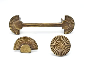 Antique Art Deco Fan Kitchen Handles and Knobs, Cabinet Door Handles, Antique Drawer Knobs and Handles