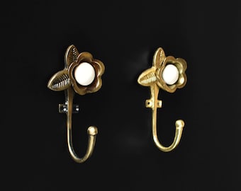 Ceramic and Metal Flower Coat and Wall Hooks Antique Brass Towel Robe Hanger