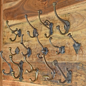 Cast Iron Coat Hooks, Antique Brass Wall Hooks, Vintage Towel Hook - Etsy