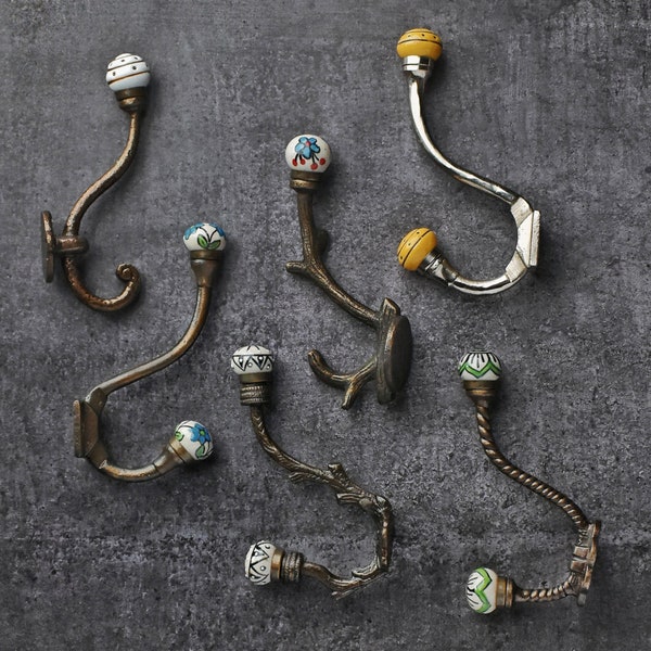 Vintage Ceramic Coat Hooks Hangers, Antique Bronze Iron Wall Hooks, Wall Hooks Coat Rack Wall Mount