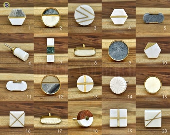 Decorative Marble Stone Cabinet Drawer Knobs with Brass Trim Marble Dresser Drawer Door Knobs Cupboard Handles