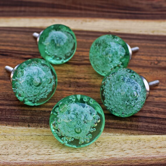 Green Glass Bubble Drawer Knob And Pull Glass Cupboard Door Etsy