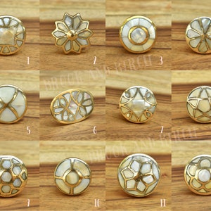 Set of Mother of Pearl Brass Cabinet Drawer Knobs, Brass Cabinet Knob and Pull, Gold Knobs