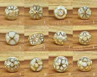 Set of Mother of Pearl Brass Cabinet Drawer Knobs, Brass Cabinet Knob and Pull, Gold Knobs