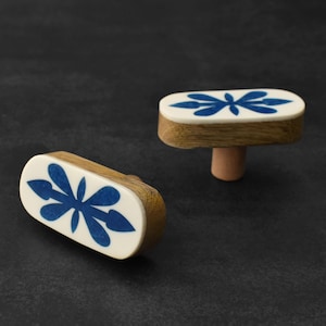 White and Blue Bone Inlay Cabinet Drawer Handle Wooden Door Handles Dresser Handle Bone Drawer Pull Kitchen Cabinet Handles and Pulls image 3