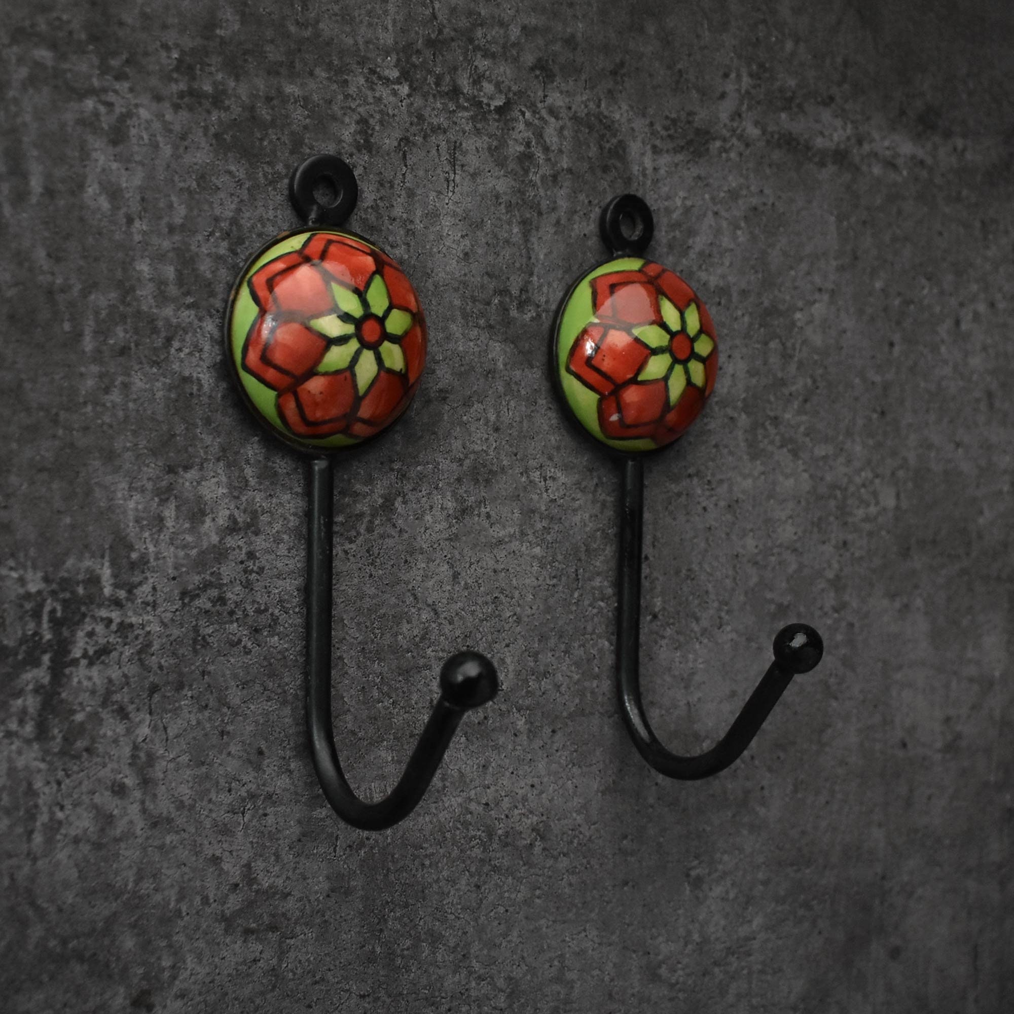 Handmade Red Green Floral Ceramic Keys Hook Wall Hook Ceramic Towel Hook Coat Hook Hanger Etsy