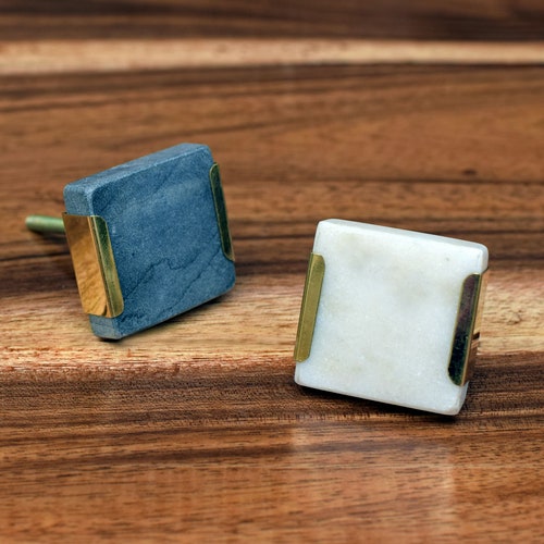 Marble Brass Stone Door Knobs With Golden Brass Trim Etsy