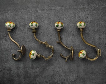 Ceramic Coat and Wall Hooks and Hangers, Antique Bronze Iron Hooks with Ceramic Knobs, Towel Hooks Coat Rack Hooks Wall Mount