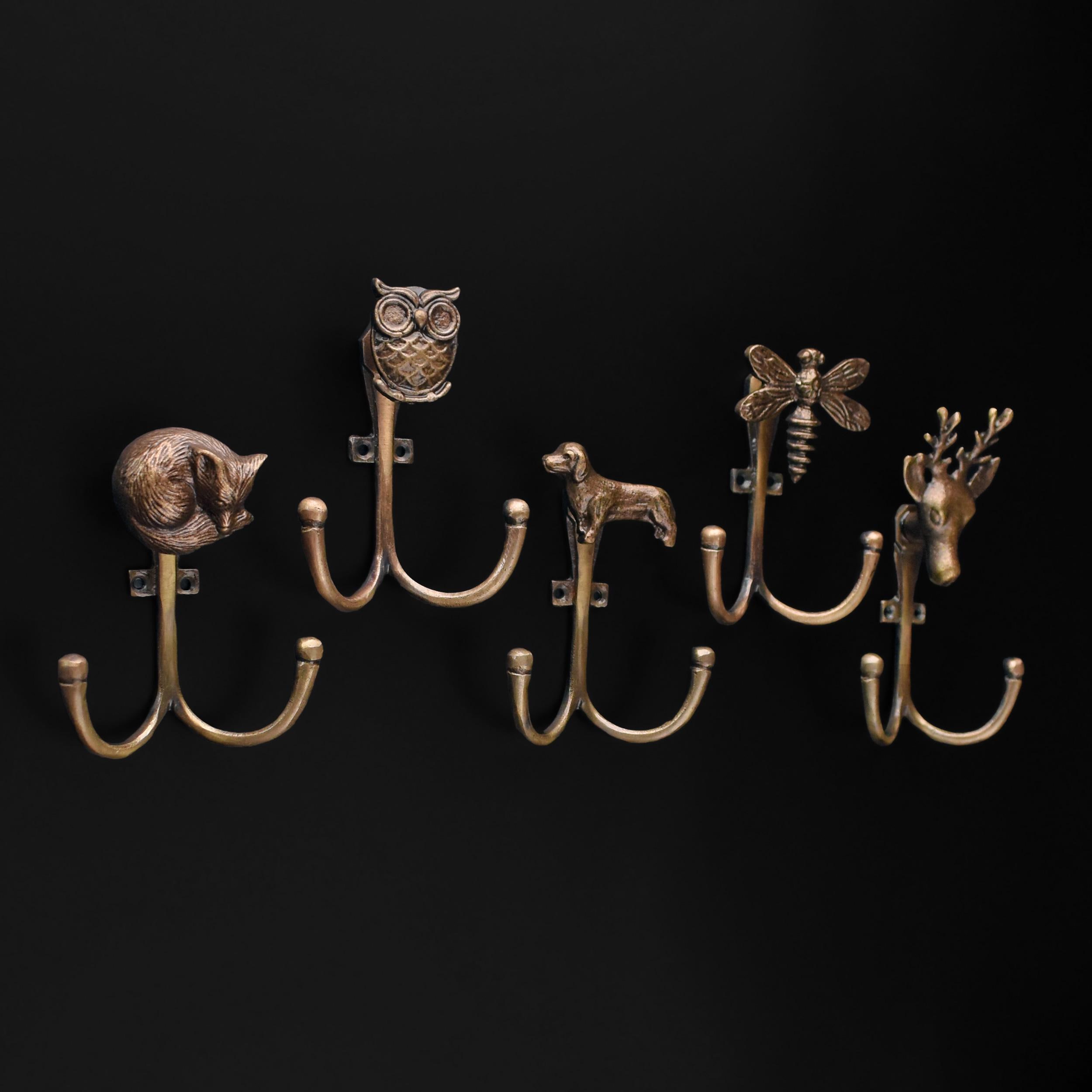 Animal Wall Mount Double Hooks Hangers, Antique Iron Insect Bird Animal ...