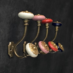 Ceramic Knobs Coat Hook Wall Hook with Brass Filigree Cast Iron Antique Towel Hook Clothes Hook Robe Hook Hanger