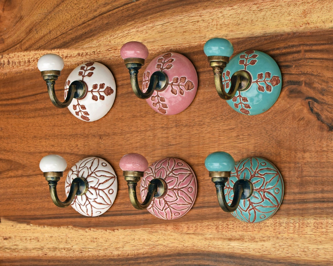 Set of Ceramic Coat Hook Towel Hook Handmade Flower Wall Etsy