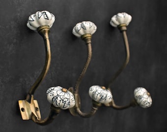 Antique Iron Coat Hook with Ceramic Knobs Vintage Wall Hook Decorative Farmhouse Robe Towel Hook 1pc
